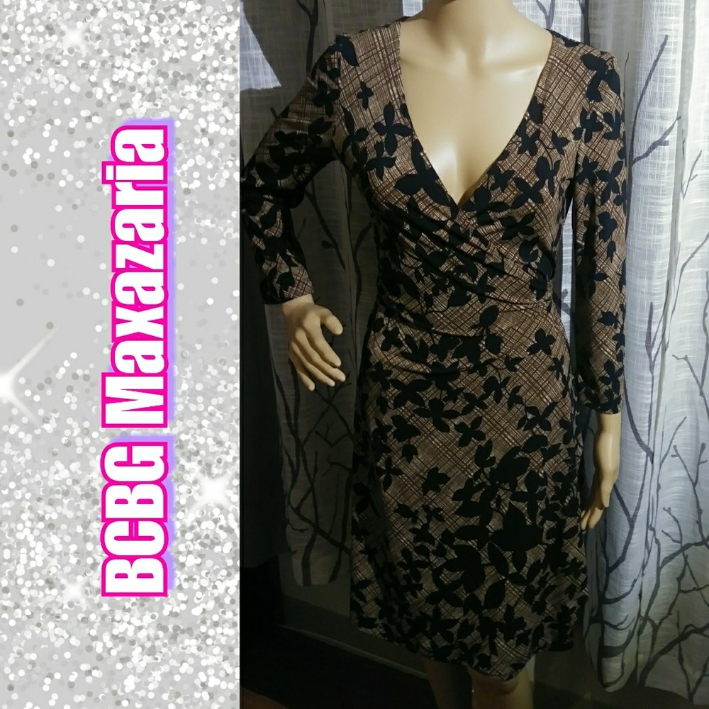BCBG brown and black floral print wrap dress